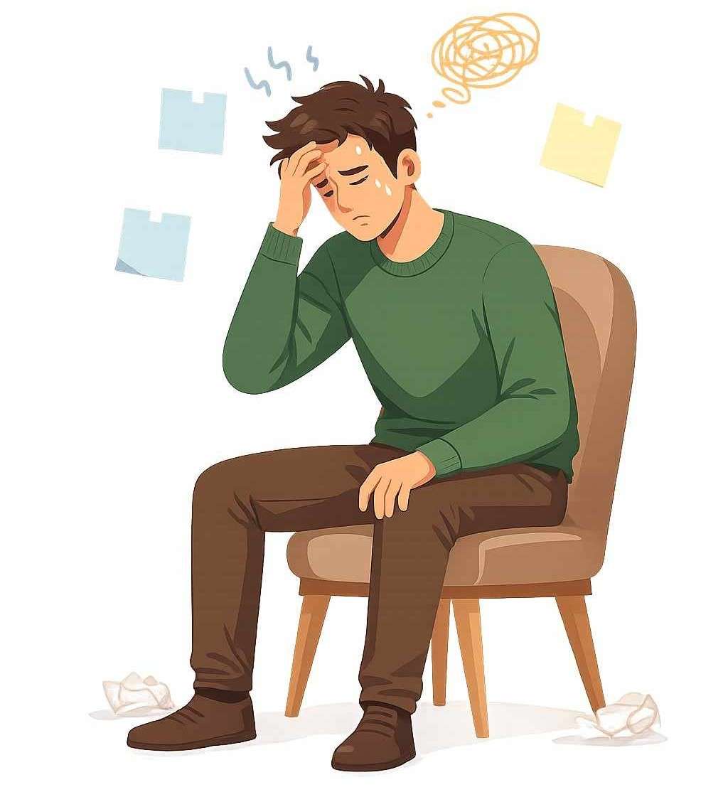 Person feeling overwhelmed with tangled thoughts, representing depression case study
