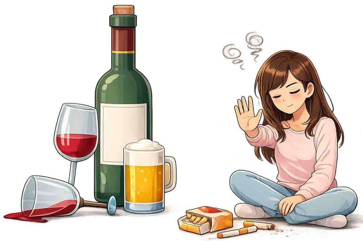 Woman refusing alcohol, representing alcoholism recovery through structured rehabilitation