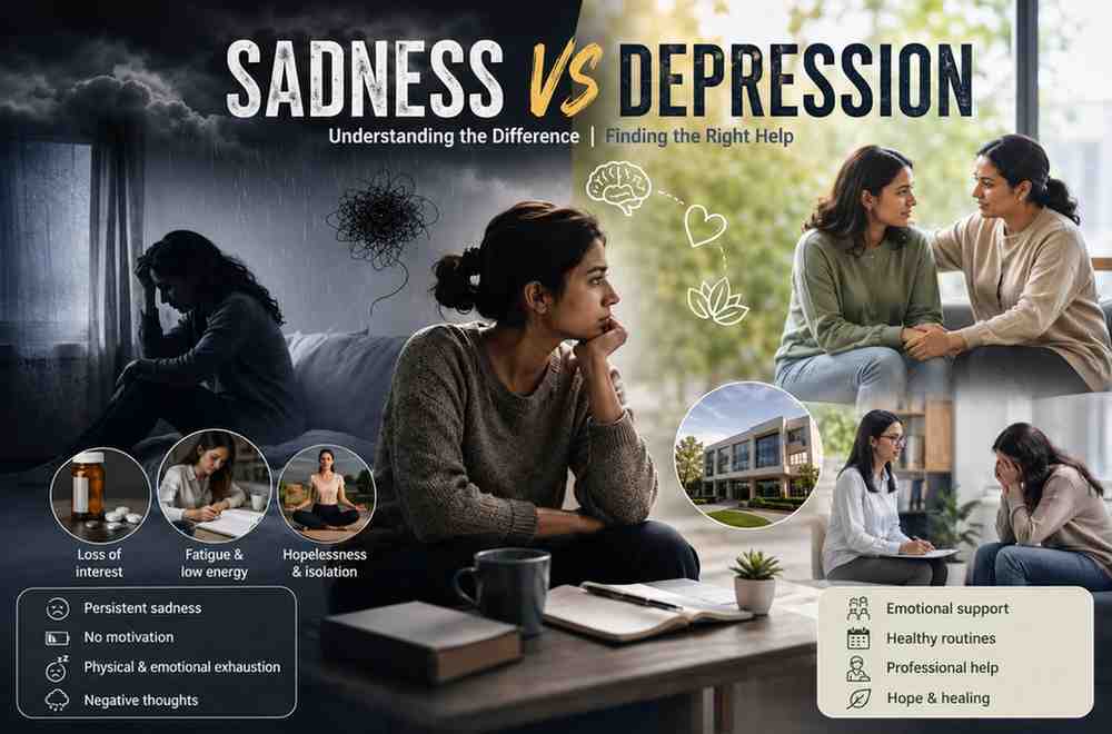 This image is banner image for blog with titile: difference between sadness and depression