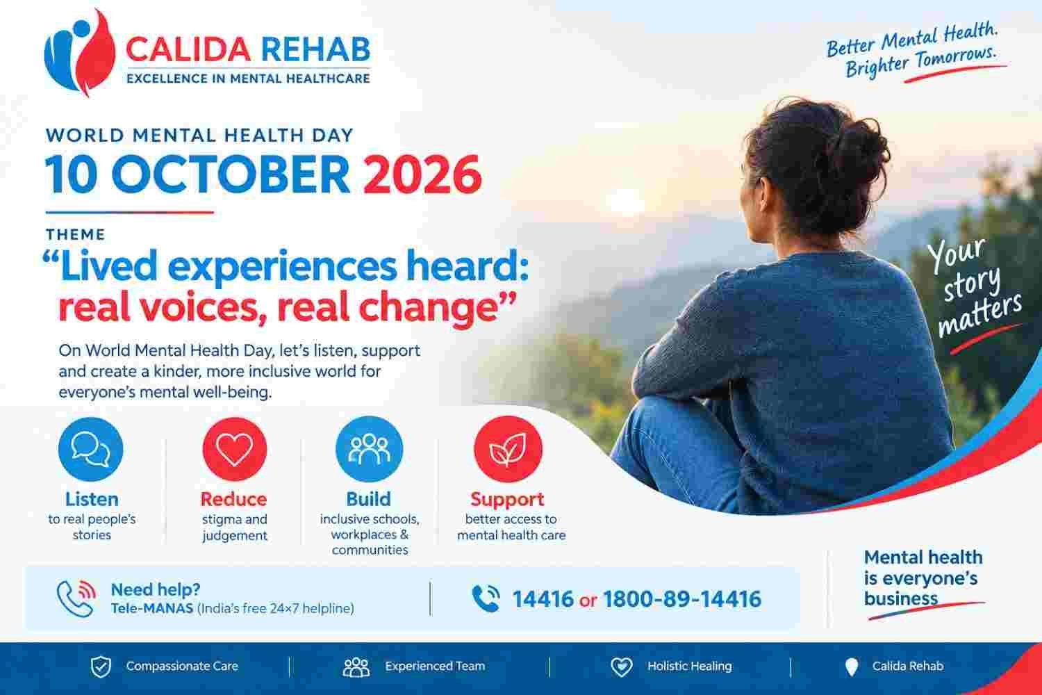 World Mental Health Day 2026 awareness poster by Calida Rehab